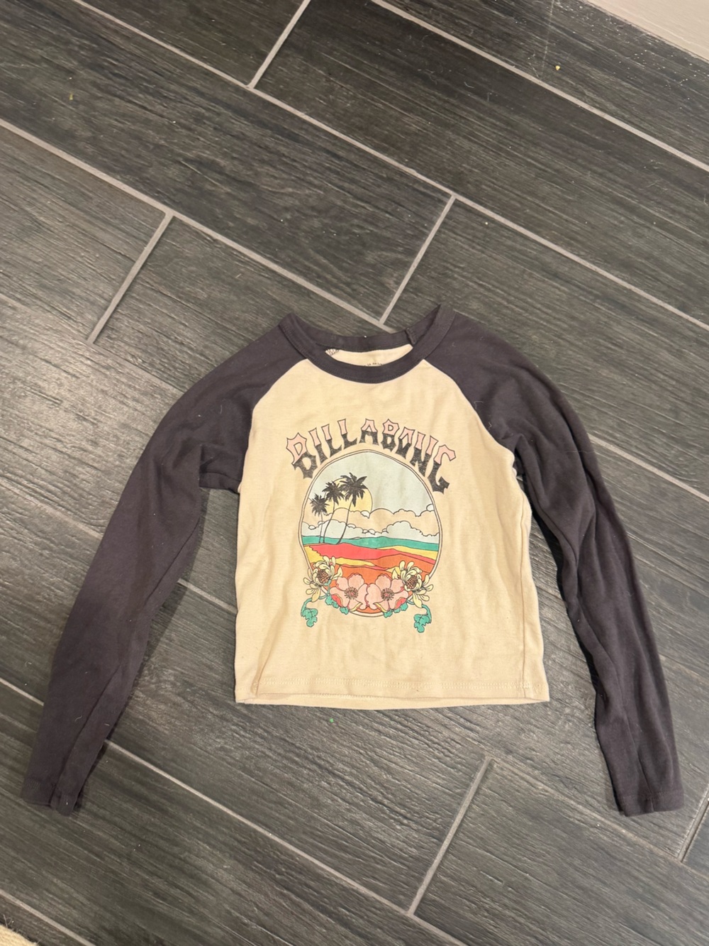 Billabong Kids' Long-Sleeve Graphic Raglan Shirt - Cream & Dark Gray